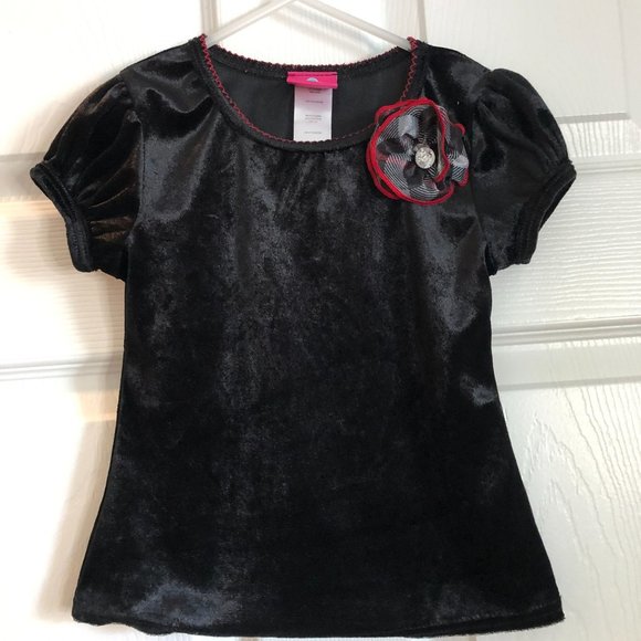 What A Doll! Little Girls Black Velvet Pullover Flower Embellishment Sz XS (4-5) - Picture 1 of 10